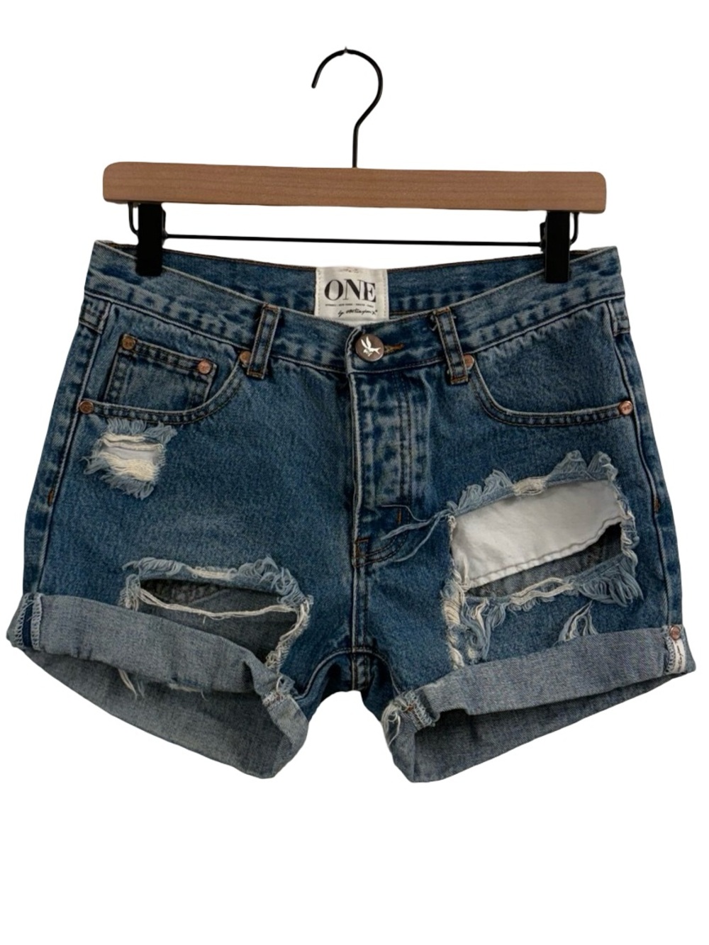 One Teaspoon Distressed Denim Shorts - Blue